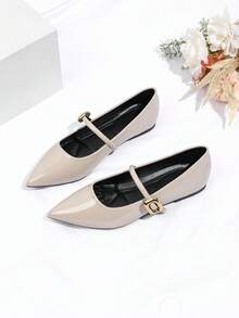 Zapatos de bailarina con correa, zapatos Mary Jane de punta cuadrada con estilo retro, estilo colegial/de oficina para mujer - Albaricoque - Ver 2