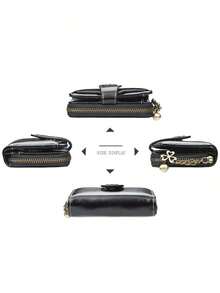 Wallet For Women & Men Classic Short PU Wallet, Portable Hasp Closure Coin & Card Holder, Slim Cash Purse For Work, Business, Commute, Office, College, Ideal Holiday Gift For Teachers, Boyfriend, Husband, Father, Brothers, Uncle & White-Collar Workers - 黑色 - 查看 4