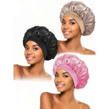 2pcs/1pc Silk Sleep Cap, Satin Hair Cap, Women Wide Brim High Elasticity Cap, Charmeuse Sleep Cap, High-End Satin Hair Care Cap, Curly Hair Silk Headband (Black & Gold) - 彩色 - 查看 8