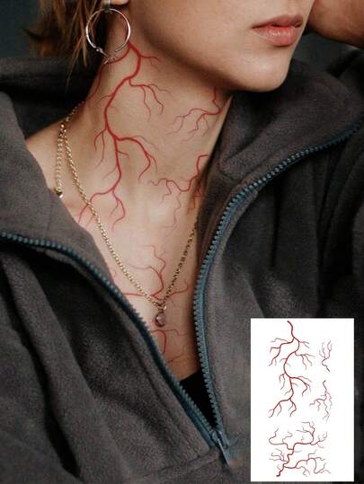 1pc Cyberpunk Dark Style Blood Vessel Temporary Tattoo, Realistic Red Vein Pattern, Waterproof Edgy Tattoo Sticker For Party, Lasts 2-3 Days