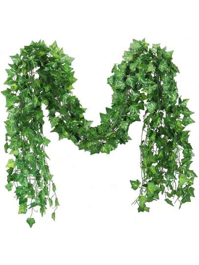 MEHELANY 12/6 قطعة/عبوة طول 215 سم أغصان صناعية من الخيزران، أغصان شجر الأخضر الدائم الخداع للغرفة والزفاف، إكليل شجر الأخضر الخداع مع أوراق صناعية، أغصان معلقة، ديكور جداري داخلي/خارجي