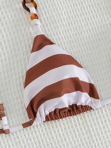 女士性感简约青春两件式泳衣套装，条纹串珠细肩带，适合海滩、度假、旅行、派对、约会，春夏新品 - 彩色 - 查看 4