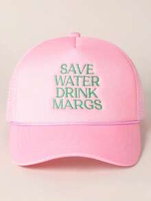 1pc Women's Outdoor Printed SAVE WATER Adjustable Rope Sponge Mesh Cap, Sun Protection Casual Hat For Spring/Autumn Travel, Fashion Versatile Sun Hat For Men And Youth, Y2K Style - Baseball Mesh Cap - View 2