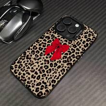 Estampado de leopardo con lazo rojo.funda de teléfono Fundas compatibles con ,Apple,VIVO,OPPO,,, y Honor.Fabricadas en silicona TPU,ofrecen protección contra golpes y caídas. - Negro - Ver 3