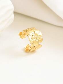 1pc Niche Fashion Floral Open Ring, Suitable For Women's Daily Wear - Gold - View 2
