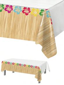 1件夏威夷主题一次性桌布，尺寸220*130厘米，防水塑料桌布，适用于生日派对、婚礼、性别揭晓派对、夏威夷热带派对、厨房餐桌装饰、夏季海滩派对、阿罗哈派对装饰、家居装饰、派对用品 - 彩色 - 查看 6