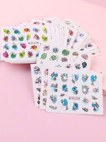 24pcs Spring & Summer Colorful Ink Smoke, Floral, Geometric Pattern Water Transfer Nail Art Stickers, Nail Decor Supplies - Multicolor - View 10