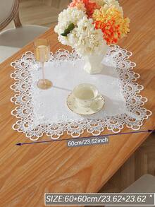 100% Polyester Embroidered Hollow Lace Tablecloth, Square/Rectangular Table Cover For Kitchen, Dining, Conference, Coffee, Vanity, Decor, Home Indoor/Outdoor, Party, Wedding Decoration, 1pc - White - View 5