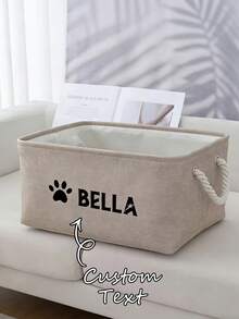 1 pieza Cesta de almacenamiento multiusos de tela duradera personalizable con nombre de mascota para organizar juguetes, mantas y comida de perro o gato, cesta para estantería de mascotas, caja de juguetes - Multicolor - Ver 3