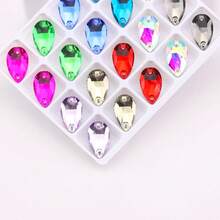 11*18mm, 20pcs/Pack, Flat Bottom Double Hole Exquisite Glass Rhinestones, Slim Teardrop Shape, For Sewing Wedding Dress, Handbag, Shoes Decoration, Jewelry Making Accessories - 11*18mm 20pcs - View 5