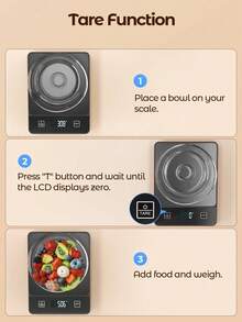 Digital Kitchen Scale 10kg/22lb – Precise 1g/0.04oz Graduation Food Scale For Baking And Cooking, Stainless Steel, Tare Function, Powered By 2 AAA Batteries (Batteries Not Included). - Black - View 4