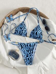 两件式波西米亚风比基尼套装，适合海边写真和沙滩度假。挂脖式设计，侧边系带，性感露背。女士泳装套装。 - 彩色 - 查看 7