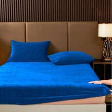 King Size Fleece Sheet Set Measuring 260x230cm. Softness And Comfort. - 寶藍色 - 查看 4