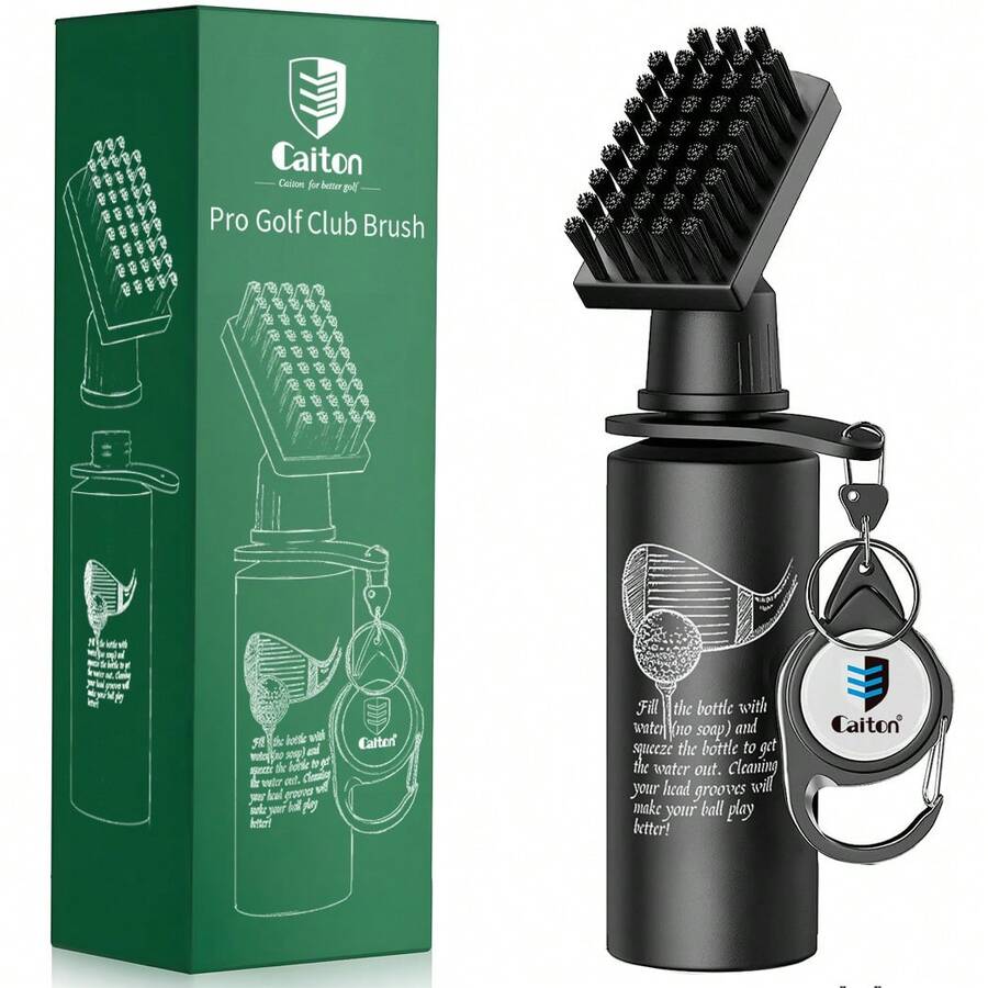 Caiton 1pc Professional Golf Club Cleaner With Fixing Clip And Squeeze Water Bottle, 7.5 Inches Long, Holds 4 Ounces Of Water, Provides Powerful Deep Cleaning, An Essential Golf Accessory For Men, And A Perfect Gift For Male Golfers.