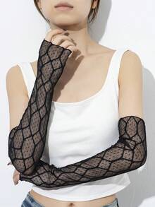1pc New Punk Gothic Hollow Out Sleeve Cuff, Long Fingerless Arm Warmer Accessory - Black - 185 - View 5