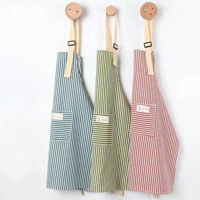 Linen Apron, Red Green White Striped Apron, Adult Kitchen Apron, Breathable Fashion Apron, Kitchen Supplies, Kitchen Striped Apron