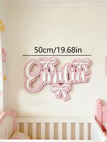1pc Personalized Bow Nameplate For Kids Room Decor. This Exquisite Double-Layer Bow Nameplate Is Cut From 5mm Thick Wooden Board (Total Thickness 10mm). Back To School Gift - Black - View 3