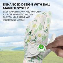 FINGER TEN Golf Glove Men Left Hand 1 Pack With Ball Marker For Right Handed Golfers, Stylish Palm Tree Pattern With Breathable All-Weather Grip And Comfortable Design For Confident Swing - White - View 4