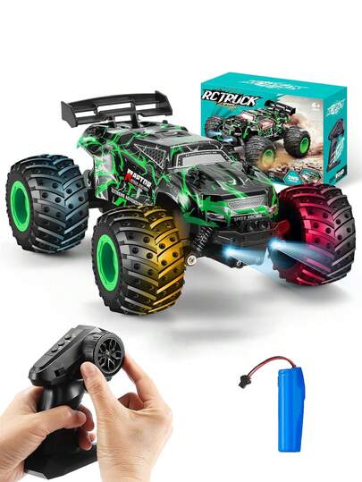 1pc 2.4Ghz All-Terrain RC Monster Truck Toy With LED Lights And Rechargeable Battery, 20km/H High Speed Off-Road Vehicle, Durable And Beginner-Friendly RC Car, Suitable As Christmas, Halloween, Thanksgiving, Back To School, Birthday Gift For Kids 3-12 Years Old