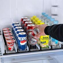 Soda Can Dispenser For Refrigerator,Self-Pushing Drink Organizer For Fridge, Width Adjustable Fridge Organization, Beer Pop Can Water Bottle Drink Dispenser For Fridge (15.1"D) White (5 Row) - Black - View 9