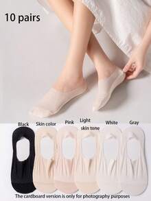 1/3/5/6/10 pares de calcetines invisibles de seda de hielo - Nuevos calcetines invisibles de barco de seda de hielo 3D para primavera y verano con talón antideslizante de silicona, calcetines invisibles brillantes - Multicolor - Ver 16