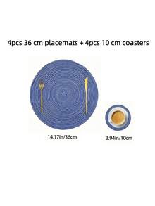 Manteles individuales tejidos redondos de tamaños surtidos, lavables, para mesa de cocina, adecuados para reuniones familiares, fiestas de boda y decoración de mesa de banquete (Azul) - Azul - Ver 14