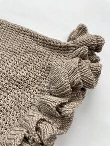 Women's Summer Boho Music Festival Knit Set, Fitted Hollow-Out Sexy Halter Top And Ruffled Hem Short Skirt Cover-Up Two Pieces Set, Khaki Vacation - Khaki - View 7