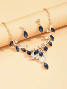 3pcs/Set Women's Leaf Crystal Necklace And Earring Set, Elegant And Luxurious, Suitable For Daily Use, Dinners, Weddings And Brides, Birthday Parties - Earrings + Necklace - View 6