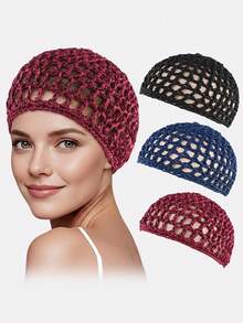 3 buah Topi Tidur Rajutan Tangan, Penutup Kepala, Jaring Rambut, Aksesori Rambut Cocok untuk Penggunaan Sehari-hari, Topi untuk Wanita, Musim Panas, Pantai, Topi, Liburan, Perjalanan - Set isi 3 - View 32