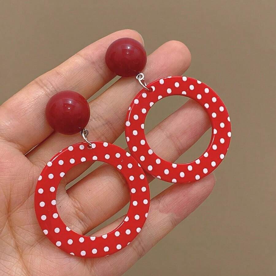 A Pair Of Stylish And Simple Polka Dot Earrings, Suitable For Women To Wear In Daily Life, At Banquets/Parties, While Traveling, On Vacation, At Music Festivals, Etc. They Make A Great Holiday And Birthday Gift For A Girlfriend/Mother, As Well As A Christmas Accessory - 波點耳環 - 1 對 - 查看 1