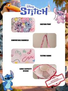 Disney 1 Pc Officially Licensed Stitch Pattern Canvas Tote Bag, Girl's Large-Capacity Shoulder Bag, Lightweight Reusable Shopping Bag – Ideal For Students, Teens, Cartoon Fans, Perfect For Daily Commutes, Grocery Shopping, School Runs, Beach Trips, Holiday Gatherings,Back To School - Multicolor - View 10