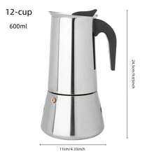 2/4/6/9/12 tazas Cafetera de Espresso de Acero Inoxidable, Cafetera Moka de 100-600ml para el hogar, la cocina, el camping - Plateado - Ver 11