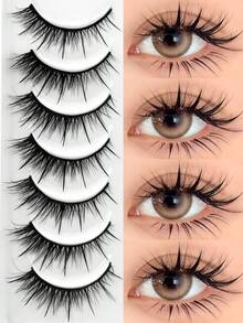 GROINNEYA 8 Pairs Wet Look Eyelashes Manga Faux Mink Lashes Natural & Lengthening Eyelashes Y2K Style Cartoon Style Moisturizing False Eyelashes Cute Girl Style Pointed False Eyelashes Anime Cosplay Perfect For Daily Wear & Themed Parties Strip Lashes - View 1
