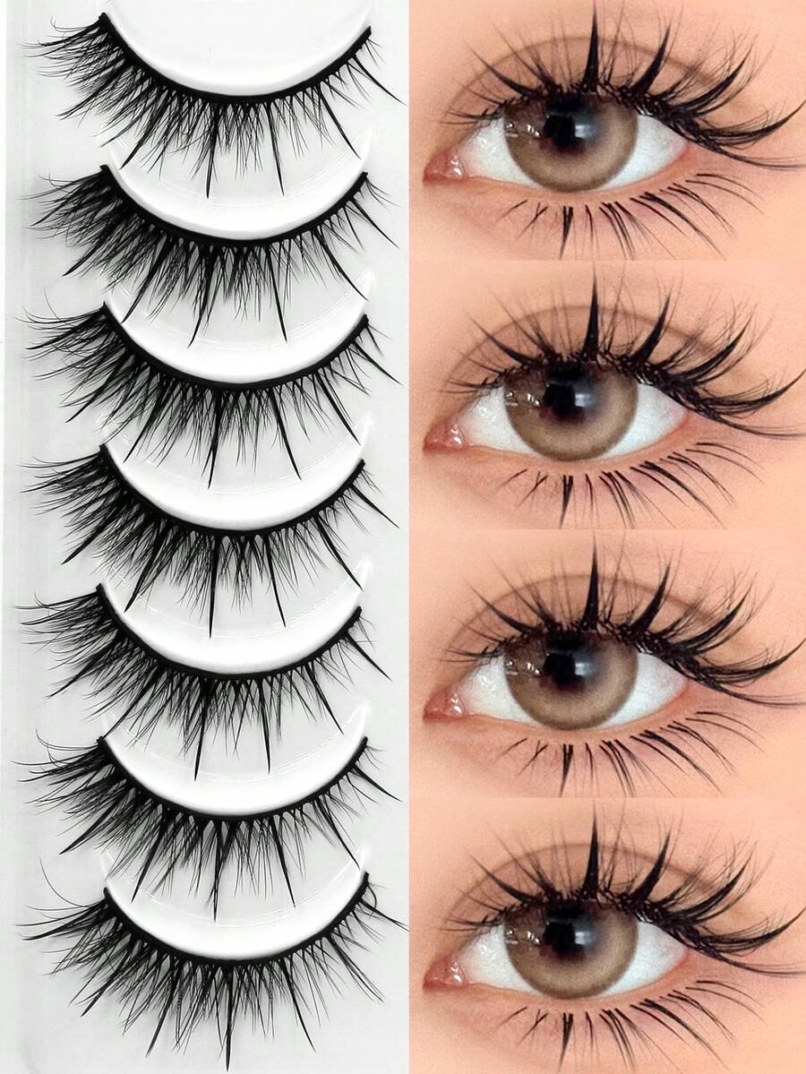 GROINNEYA 8 Pairs Wet Look Eyelashes Manga Faux Mink Lashes Natural & Lengthening Eyelashes Y2K Style Cartoon Style Moisturizing False Eyelashes Cute Girl Style Pointed False Eyelashes Anime Cosplay Perfect For Daily Wear & Themed Parties Strip Lashes - View 1