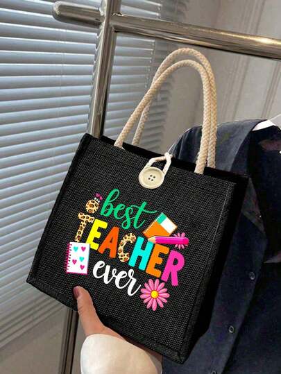 Teacher Series Handbag Set,Linen Button Decorative Handbag,Multi-Functional Zipper Storage Bag,Linen Handbag,Portable Casual Storage Tote Bag, Handbag, Lunch Bag,Makeup Bag, Toiletry Bag,Multifunctional Shopping Bag,With Large Capacity,Dating, Festival,Vacation,Commuting,Daily Storage,Teacher's Day Gift,Birthday Gift