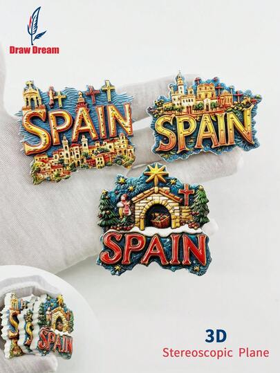 1 pieza Imán de nevera 3D con relieve con temática de España, regalo de decoración del hogar creativa, pegatina magnética de decoración, regalo de recuerdo de viaje, regalo de colección de viaje única, pegatina magnética creativa, recuerdo de viaje exquisito, pegatina decorativa de recuerdo de viaje, adecuado para decoración del hogar, oficina, decoración de cocina, habitación, oficina, gabinete, regalo artesanal, regalo de recuerdo de vacaciones, pequeño regalo exquisito