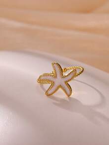 Cute Dripping Oil Starfish Rings Stainless Steel 18K Gold Plated Starfish Ring Aesthetic Wedding Waterproof Jewelry For Women,Perfect Gifts For Birthday,Party,Wedding,Anniversary,Mother's Day - Multicolor - View 2