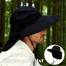 1pc Men's Summer Fishing Hat, Large Brim Sun Protection Hat, Outdoor Cycling Hiking Camping Quick-Dry Hat, Fashionable Casual Breathable Face Covering Mosquito-Proof Hat, Multi-Functional Detachable Full Coverage Protection - A - View 3