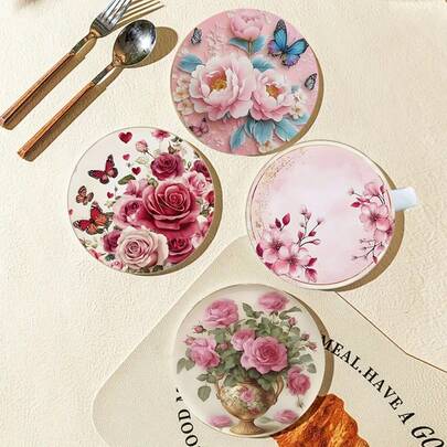 8pcs 2D Faux Wood Grain Coaster Set, Suitable For Patio, Kitchen, Living Room, Home Gathering Dining Table Decor, Gift For Friends And Family On Holidays, Suitable For Valentine's Day, Wedding, Birthday Party, Home Decor Accessories