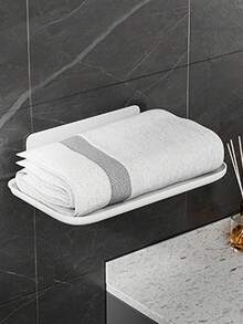 Practical Foldable Wall-Mounted Shelf For Bathroom Toilet Side Storage Of Mobile Phones, Tissues, Incense, Kitchen Spice Storage, Bedside Folding Storage, Dormitory Small Items Like Mobile Phones, Glasses, Lipstick Cosmetics Storage Rack, No-Drilling Towel And Bath Towel Storage Rack, Also Suitable For Set-Top Box Storage, WiFi Wireless Router Organization Rack, Household Multi-Functional Storage Rack. - White - View 5