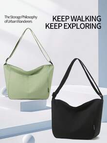 1pc New Casual Nylon Shoulder Tote Bag, Unisex Design, Minimalist, Large Capacity, Commuter Crossbody Bag - Multicolor - View 2