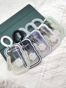 1pc Transparent Matte Style Soft Silicone Card Holder,Suitable For Student ID,Bus Card,Campus Card,HP Photo Paper,With Spring Keychain Hanging Pendant - Color - View 1