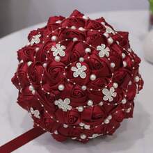 1件手工串珠新娘婚礼捧花，闪亮银色水晶缎带玫瑰，酒红色、海军蓝、浅紫色布艺永生花，人造布艺玫瑰捧花 W224 - 新娘手捧花 - 查看 14