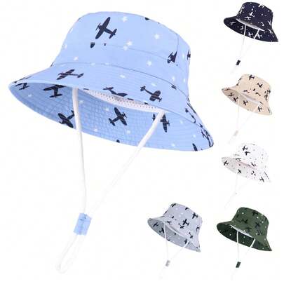 Sombrero de sol con estampado de avión para niños, sombrero de cubo para niñas, sombreros de sol para niños para el verano