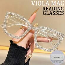 Fashion Large Frame Diamond-Studded High-End Cat Eye High-Strength PC Frame  Light Anti-Fatigue Reading Glasses, Suitable For Reading, Office, - C3 - View 9