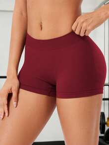 VOYJOY Women Impact Booty Shorts 2.5" Low Rise Hidden Scrunch Butt Lifting Seamless Workout Gym Running Biker Hot Shorts - 史嘉莉紅 - 查看 2