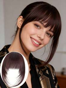 人造刘海假发，金色/棕色/酒红色/灰色可选，夹式假发片，前额接发，自然逼真，适合日常、派对、万圣节等场合，高温纤维材质。 - 彩色 - 查看 15