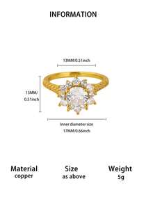 男女款立方氧化锆结婚订婚戒指，18K镀金向日葵造型戒指，奢华珠宝，度假派对生日日常礼物 - 1 - 查看 10