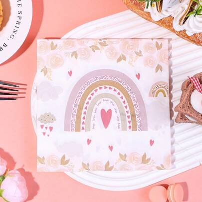 20pcs/40pcs/60pcs,Boho Rainbow Party Decorations Bohemian Rainbow Napkins, 2-Ply 13 X 13 Inches Rainbow Party Napkins For Birthday Party Supplies Boho Rainbow Paper Tissues Table Decorations