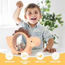 Wooden Dinosaur Piggy Bank For Boys Cute Wood Dino Money Bank For Toddlers Creative Saving Coin Jar Personalized Present For Child Birthday Decor Natrul Wood Standard - NatrulWood - View 5